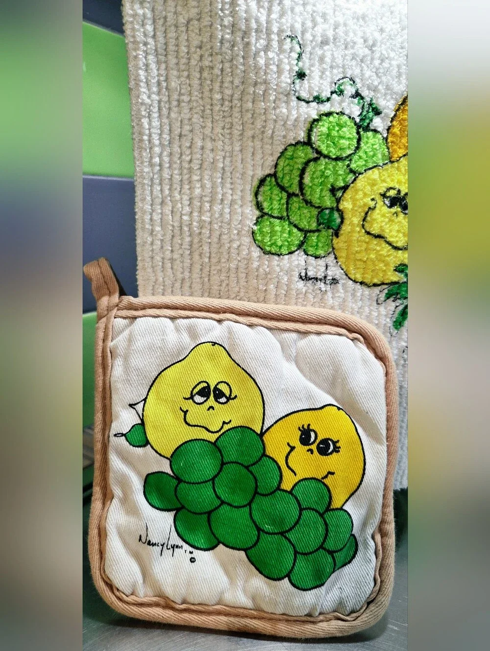 Vintage Cannon Fruit Face Dish Cloth & Hot Pad